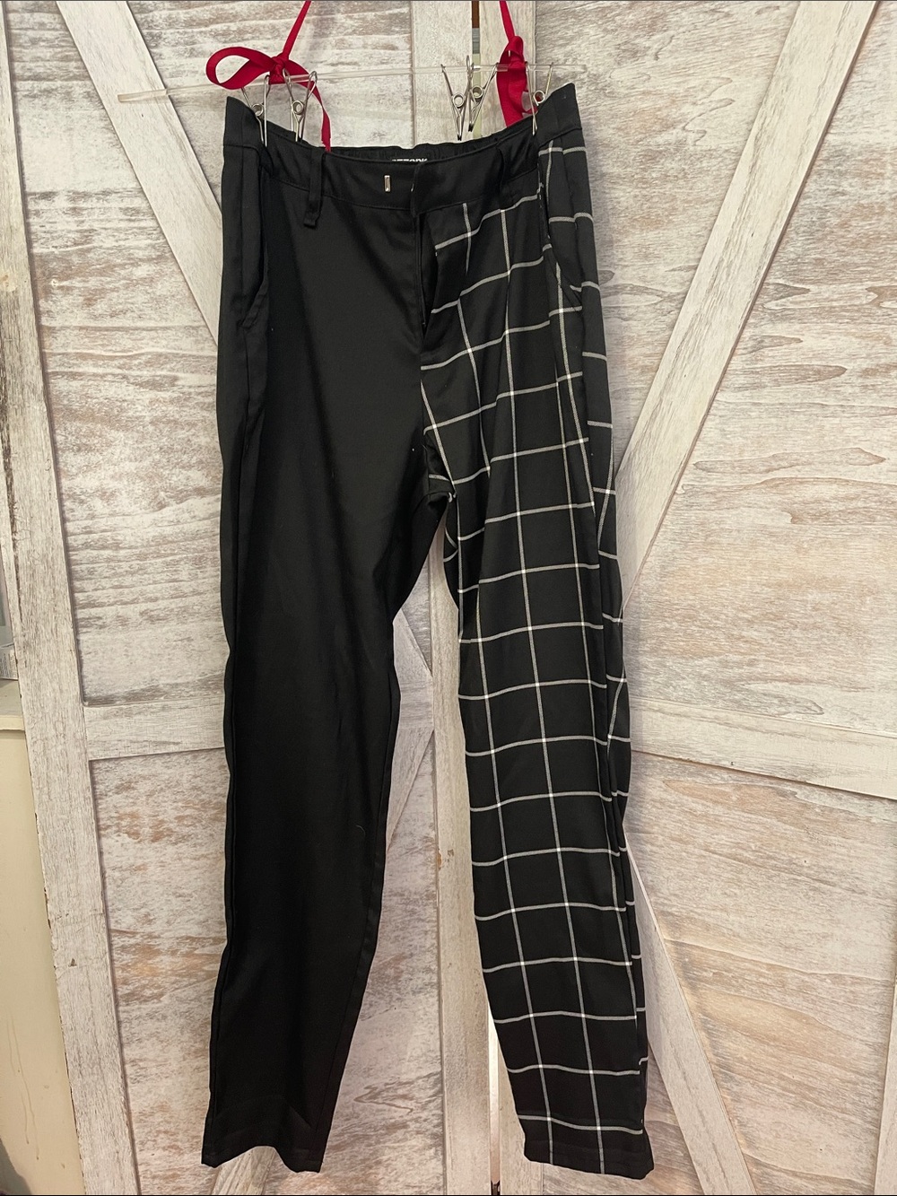 OTTO Black Two-Tone Windowpane Panel Chinos